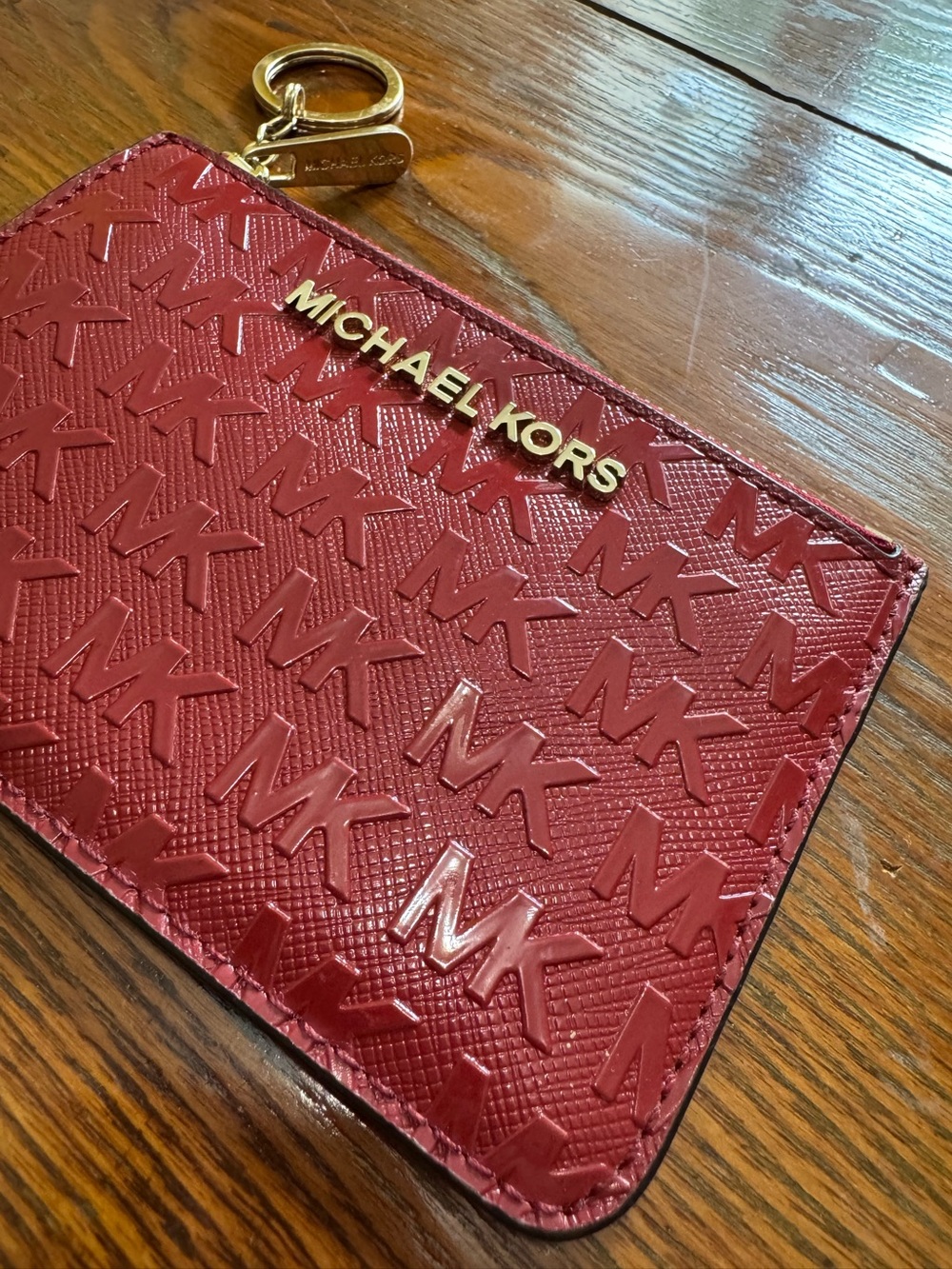 Michael Kors Red Embossed Zip Card Holder with Key Ring - Picture 3 of 7